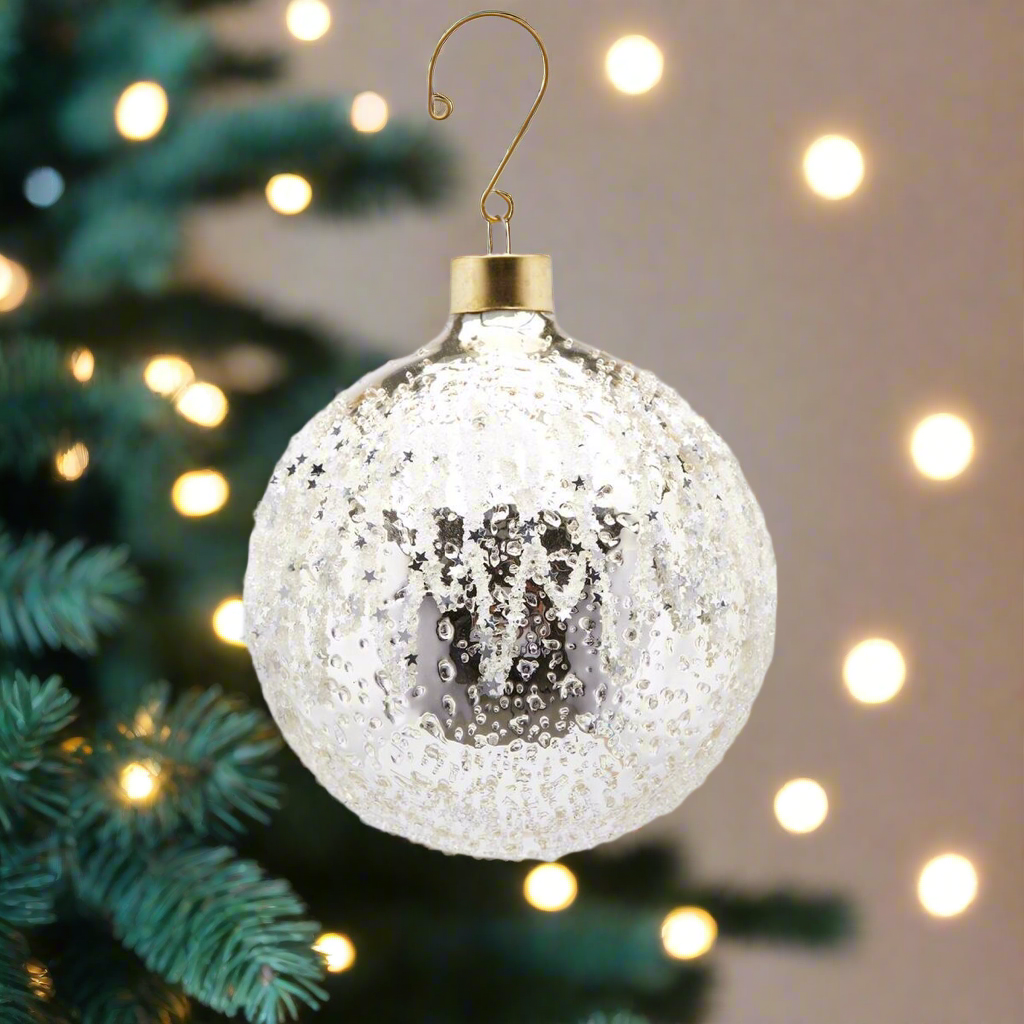 Glass Christmas Tree Hanging Decoration - Silver Frosted **Click  & Collect Only**