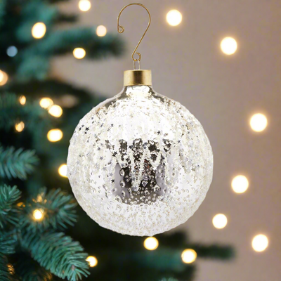Glass Christmas Tree Hanging Decoration - Silver Frosted **Click  & Collect Only**