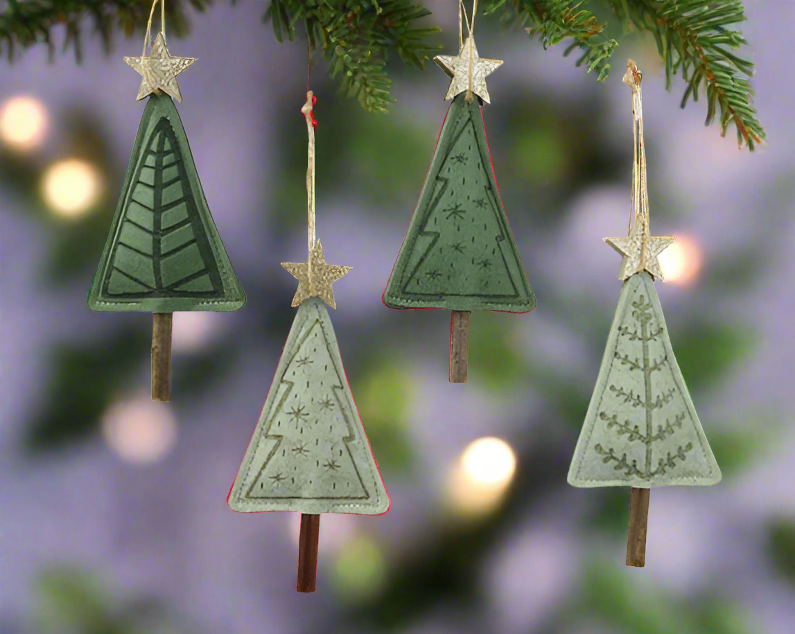 Green Felt Christmas Tree Decoration - 4 assorted colours & designs