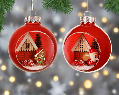 Christmas Tree Hanging Decoration - Red Christmas Scene Bauble