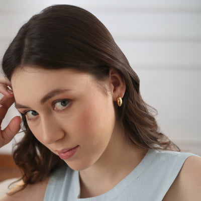 Newbridge Silverware Earrings - Gold Plated Dome Mini Hoop