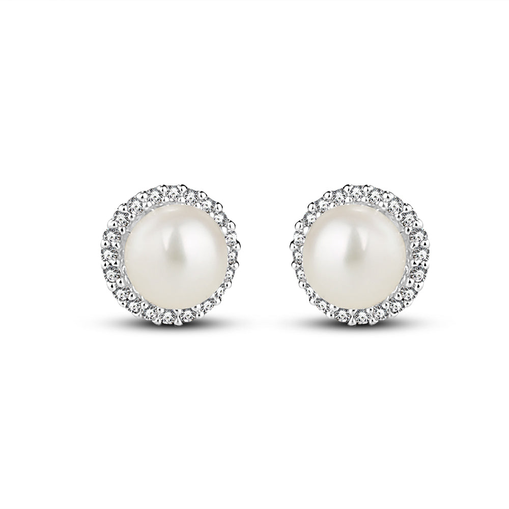 Newbridge Silverware Earrings - Silver Plated Pearl & Clear Stone