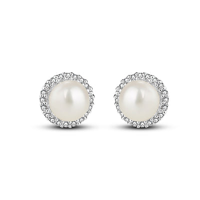 Newbridge Silverware Earrings - Silver Plated Pearl & Clear Stone