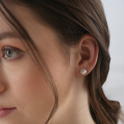 Newbridge Silverware Earrings - Silver Plated Pearl & Clear Stone