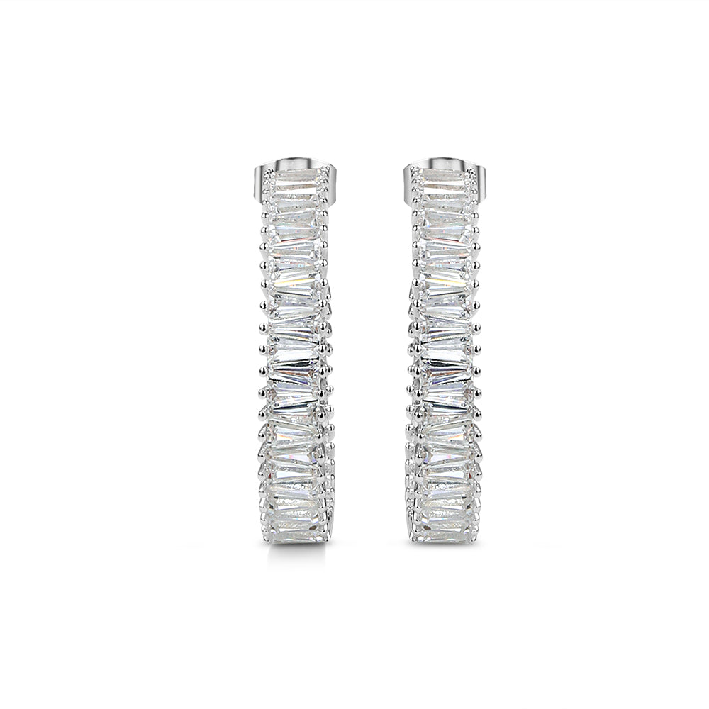 Newbridge Silverware Earrings - Silver Plated Baguette CZ Hoop