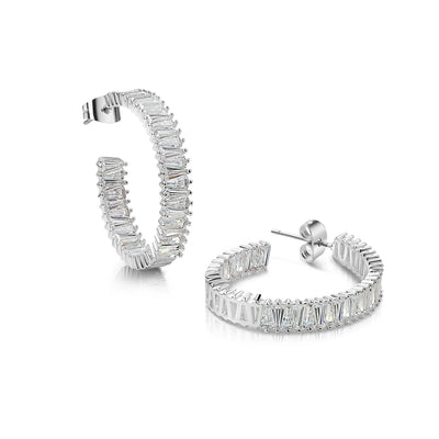 Newbridge Silverware Earrings - Silver Plated Baguette CZ Hoop