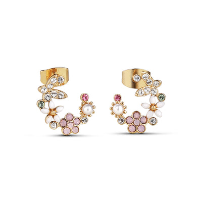 Newbridge Silverware Earrings - Gold Plated Pink & Green Floral Butterfly