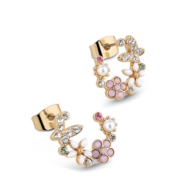 Newbridge Silverware Earrings - Gold Plated Pink & Green Floral Butterfly