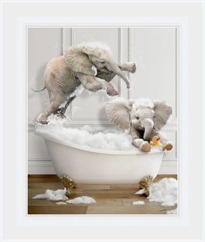 Bathroom Elephants In Bath - Art On Glass- **CLICK & COLLECT ONLY**