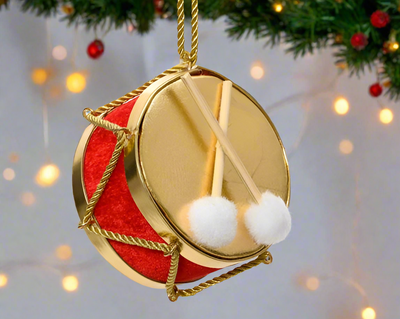 Red & Gold Velvet Christmas Drum Decoration