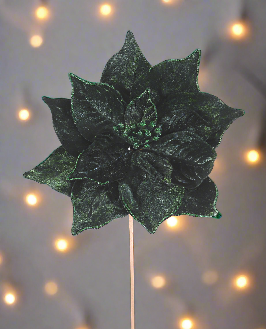 Dark Green Velvet Christmas Poinsettia