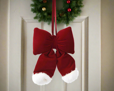 Christmas Bow - Burgundy with Faux Fur Trim
