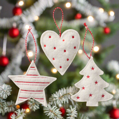 Christmas Tree Hanging Decoration -  Embroidered Heart/Star/Tree