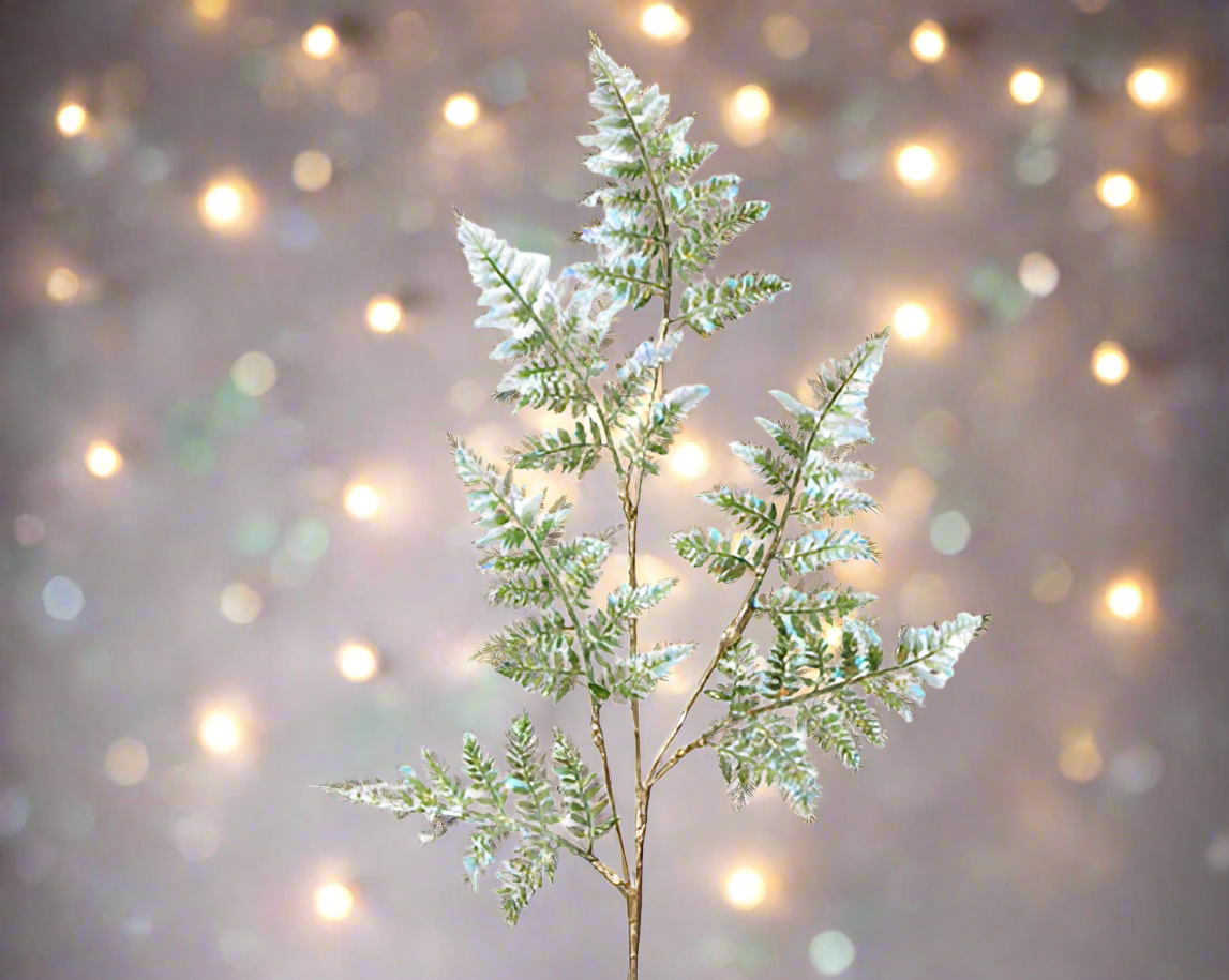 Iridescent Fern Lustre & Glitter Leaf Spray