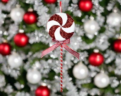 Red & White Polyfoam Candy Lollipop Decoration with Glitter