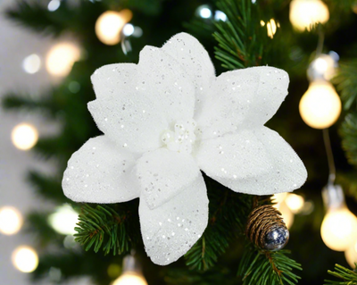 Christmas Floristry Pick - Pink/White/Sage Green Faux Fur Poinsettia