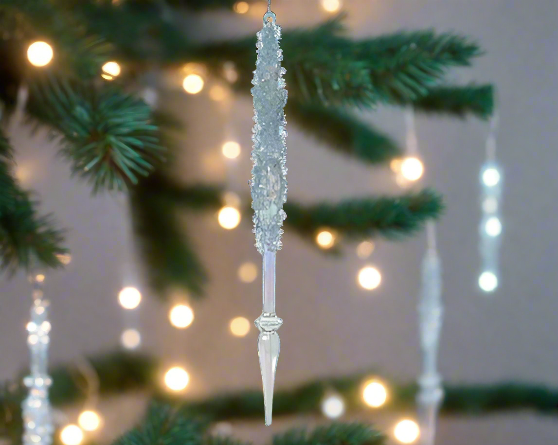 Iridescent Icicle Decoration with Frosted Beading