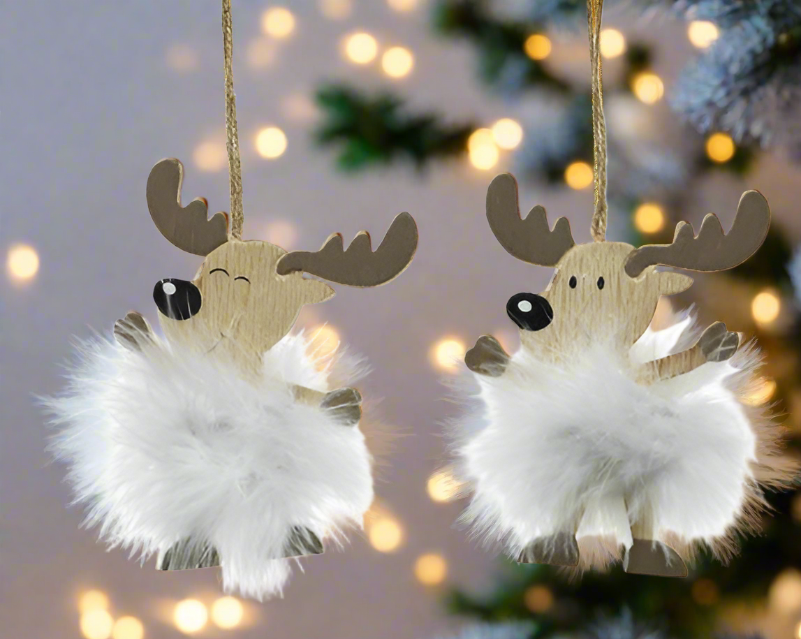 Reindeer with Feather Skirt Decoration