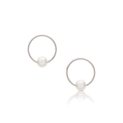 Romi Earrings - Pearl & Circle  - Rose Gold Plated/Silver
