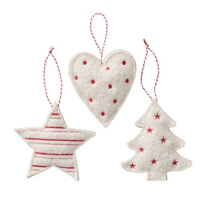 Christmas Tree Hanging Decoration -  Embroidered Heart/Star/Tree