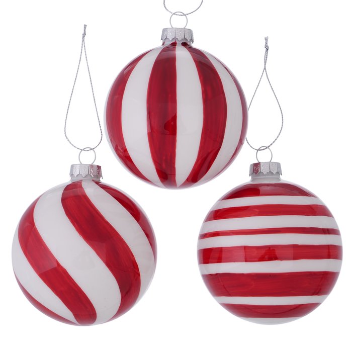 Glass Christmas Tree Hanging Decoration - Red & White Stripes **Click & Collect Only**
