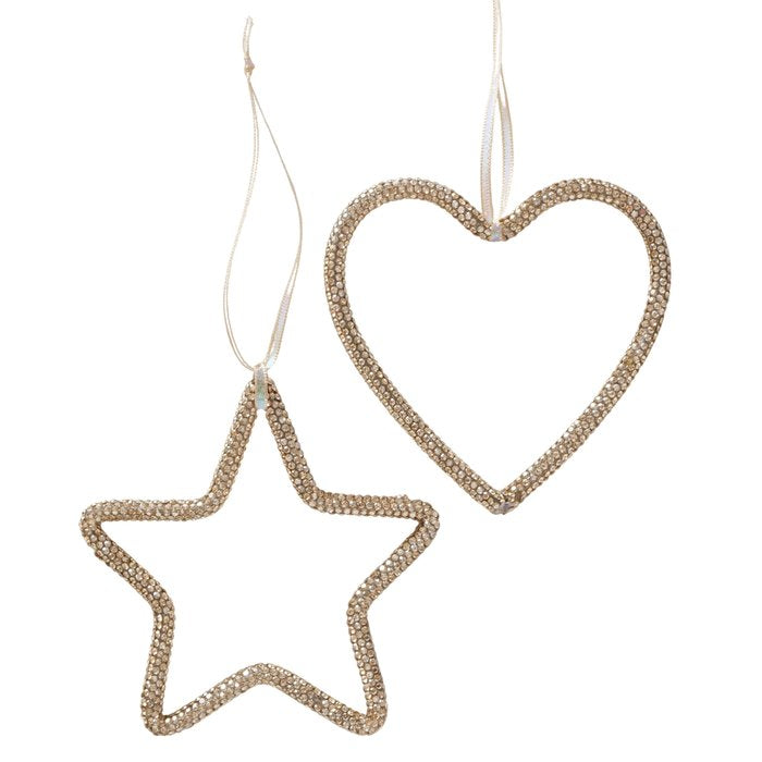 Christmas Tree Hanging Decoration - Gold Sequin Heart/Star
