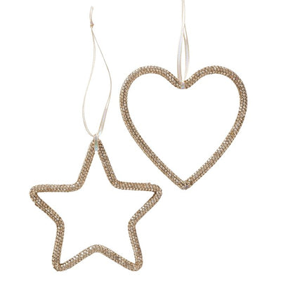 Christmas Tree Hanging Decoration - Gold Sequin Heart/Star