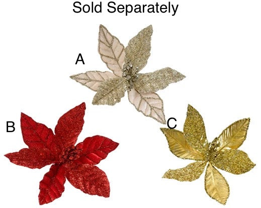 Glitter Velvet Poinsettia on Clip - Red/Gold/Champagne