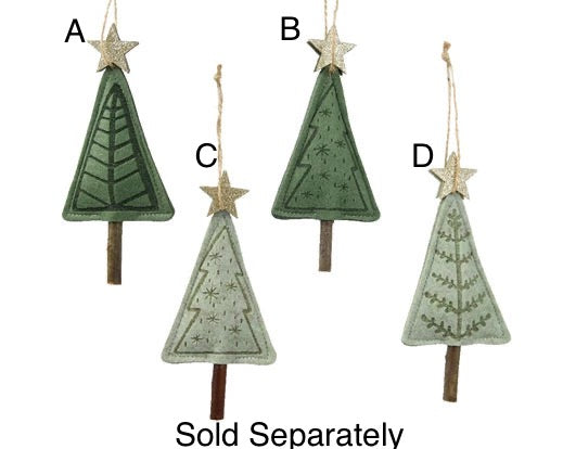 Green Felt Christmas Tree Decoration - 4 assorted colours & designs