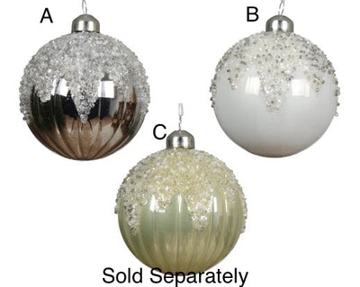 Glass Bauble Decoration  -  Winter White/Sage Green/Silver **CLICK & COLLECT ONLY**