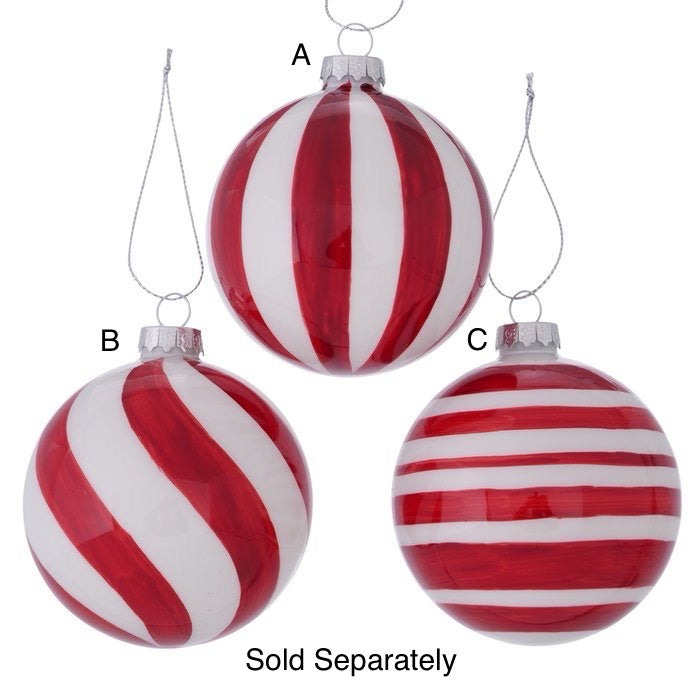 Glass Christmas Tree Hanging Decoration - Red & White Stripes **Click & Collect Only**