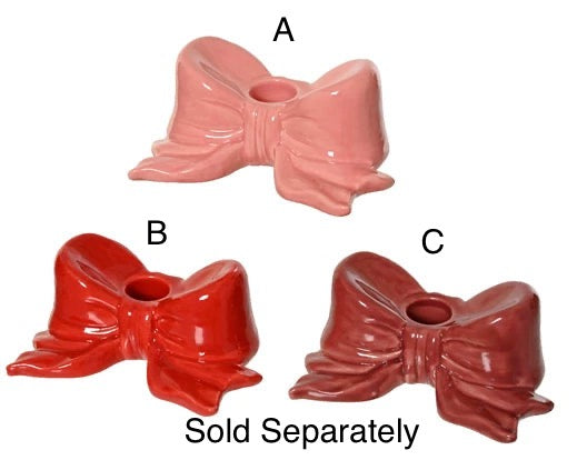 Christmas Candle Holder - Red/Burgundy/Pink Bow