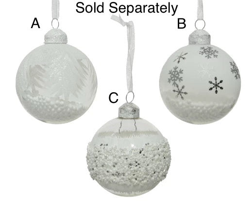 Glass Christmas Tree Hanging Decoration - White Snow Bauble **CLICK & COLLECT ONLY**