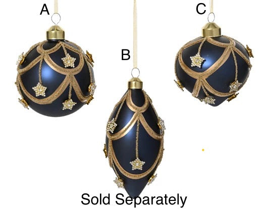 Glass Christmas Tree Hanging Decoration - Navy Art Deco Bauble **CLICK & COLLECT ONLY**