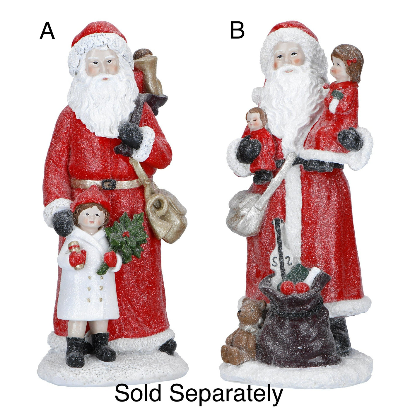 Red Glitter Santa with Child Figurine- 2 assorted