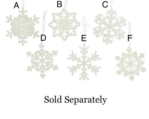 Winter White Glitter Snowflake Decoration - 6 Assorted