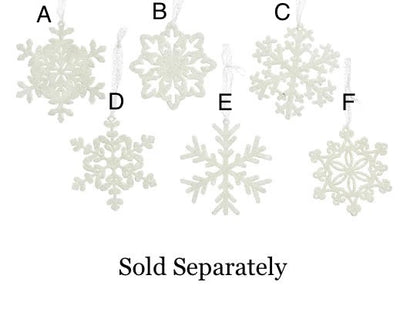 Winter White Glitter Snowflake Decoration - 6 Assorted