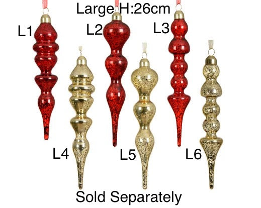 Glass Christmas Tree Hanging Decoration - Antique Finish Droplet **Click & Collect Only**