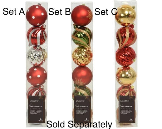 Multi Colour Extra Large Shatterproof Baubles - Set of 6