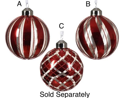 Red Glass Striped Bauble **CLICK & COLLECT ONLY**