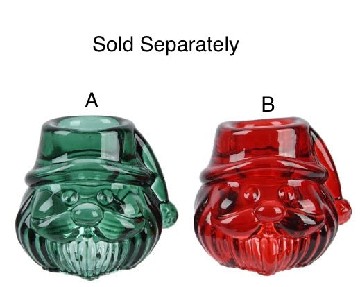 Christmas Tealight Holder - Red/Green Glass Santa Claus