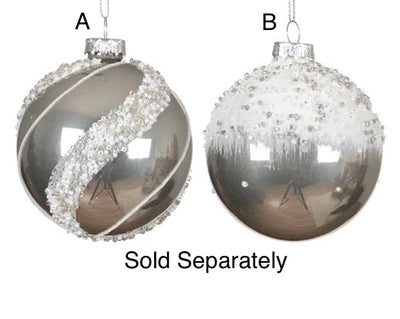 Glass Christmas Tree Hanging Decoration - Silver Beaded Bauble **CLICK & COLLECT ONLY**