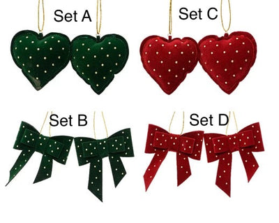 Christmas Tree Hanging Decoration - Heart & Bow Set of 2