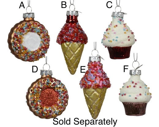 Christmas Tree Decoration – Glass Cupcake/ Doughnut/ Ice Cream Cone **CLICK & COLLECT ONLY**