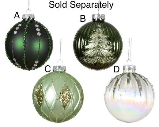 Glass Christmas Tree Hanging Decoration - Green & Sage Vintage Bauble **CLICK & COLLECT ONLY**