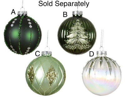 Glass Christmas Tree Hanging Decoration - Green & Sage Vintage Bauble **CLICK & COLLECT ONLY**