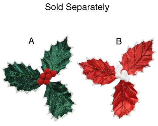 Christmas Floristry Pick - Red/Green Velvet Holly