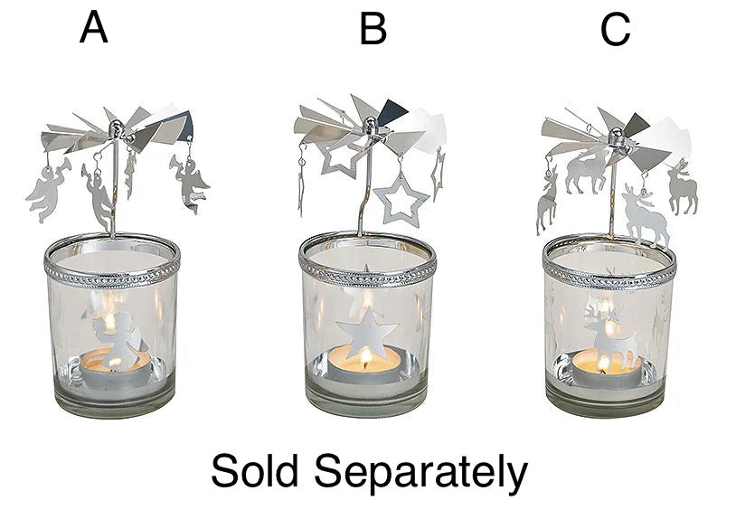 Christmas Glass Tealight Holder - Carousel Spinner 3 assorted