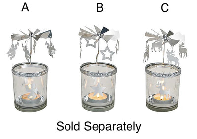 Christmas Glass Tealight Holder - Carousel Spinner 3 assorted