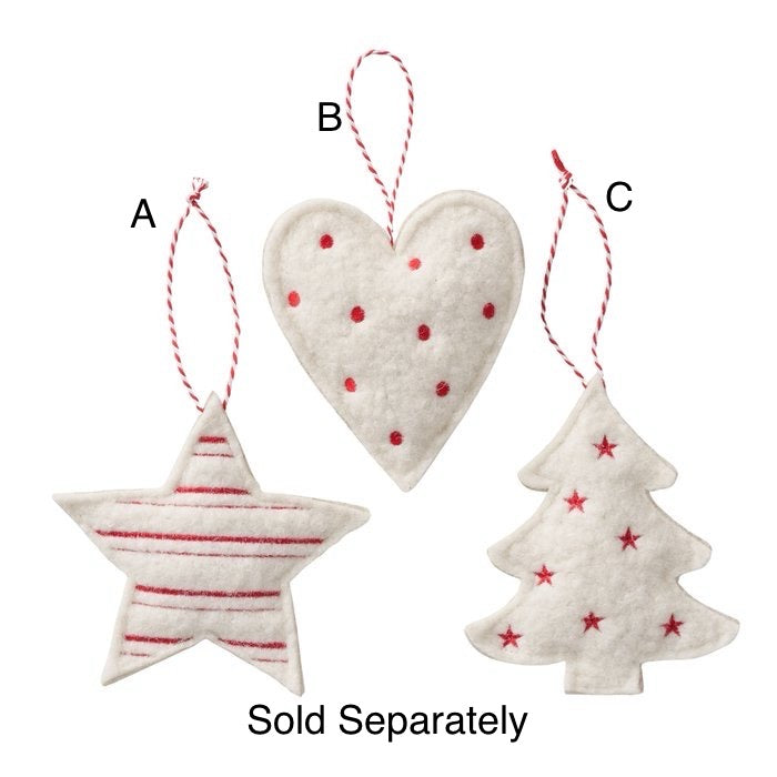 Christmas Tree Hanging Decoration -  Embroidered Heart/Star/Tree